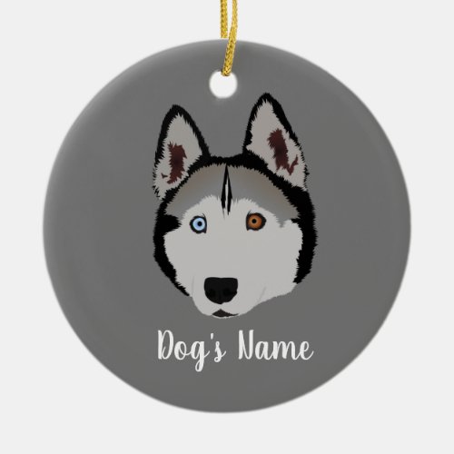 Personalized Husky with different eye colors Ceramic Ornament