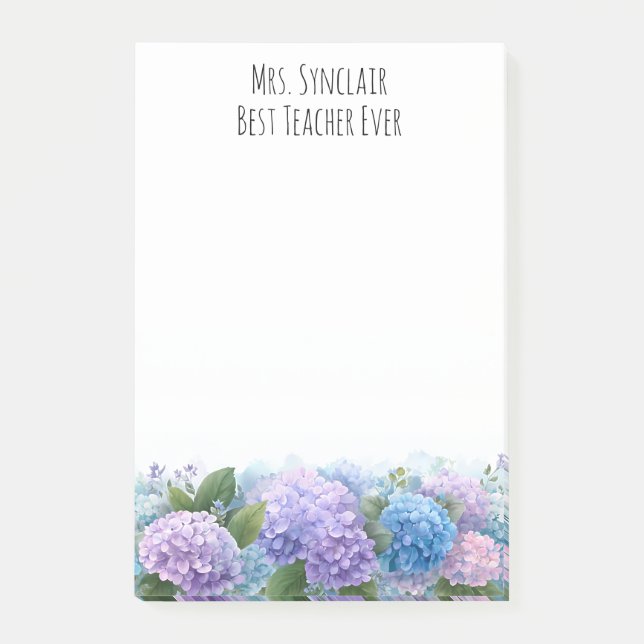 Personalized Hydrangea Flower Teacher Appreciation Post-it Notes (Front)