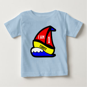 Personalized "I am 1" with Red Sailed Boat Baby T-Shirt
