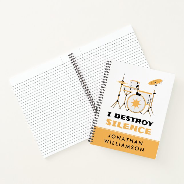 Personalized I Destroy Silence Funny Drummer Notebook (Inside)