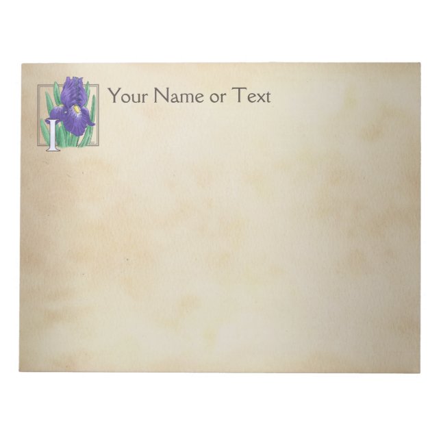 Personalized I for Irises Flower Monogram Notepad (Front)
