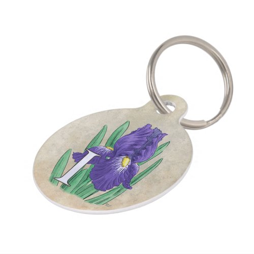 Personalized I for Irises Flower Monogram Pet Tag