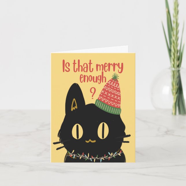Personalized I hate Christmas Funny  Black Cat   Holiday Card (Front)