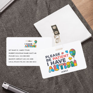 Personalized I Have Autism ID Badge
