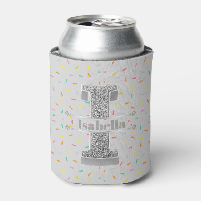 Personalized I Initial Silver Monogram Your Name Can Cooler (Can Front)
