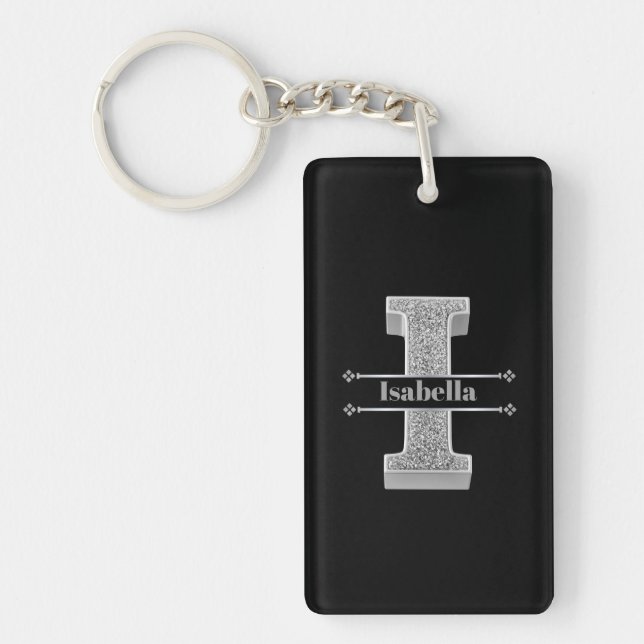 Personalized I Initial Silver Monogram Your Name   Keychain (Front)