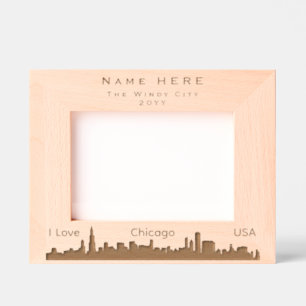 Personalized I Love Chicago USA and City Skyline Engraved Frames