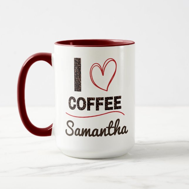 Personalized I Love Coffee Mug Gift for Her (Left)