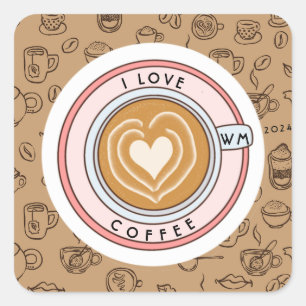 Personalized I Love Coffee Square Sticker