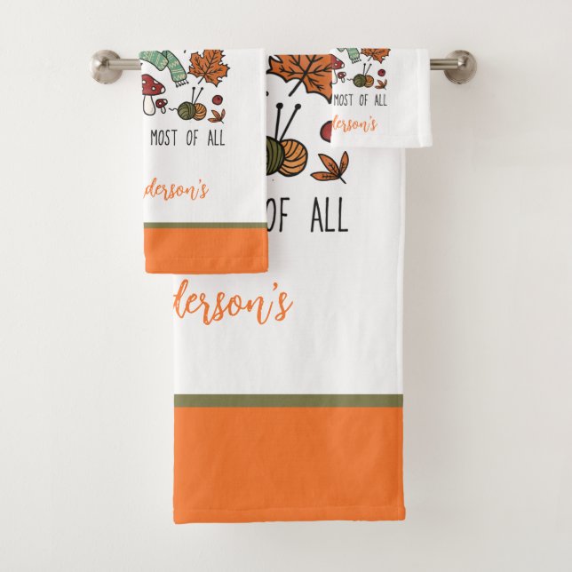 Personalized I Love Fall Autumn Leaves Pumpkins   Bath Towel Set (Insitu)
