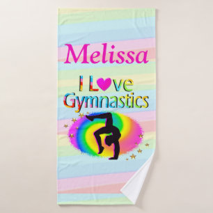 PERSONALIZED I LOVE GYMNASTICS BEACH TOWEL