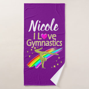 PERSONALIZED I LOVE GYMNASTICS DESIGN BATH TOWEL