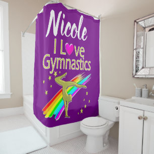 PERSONALIZED I LOVE GYMNASTICS DESIGN SHOWER CURTAIN