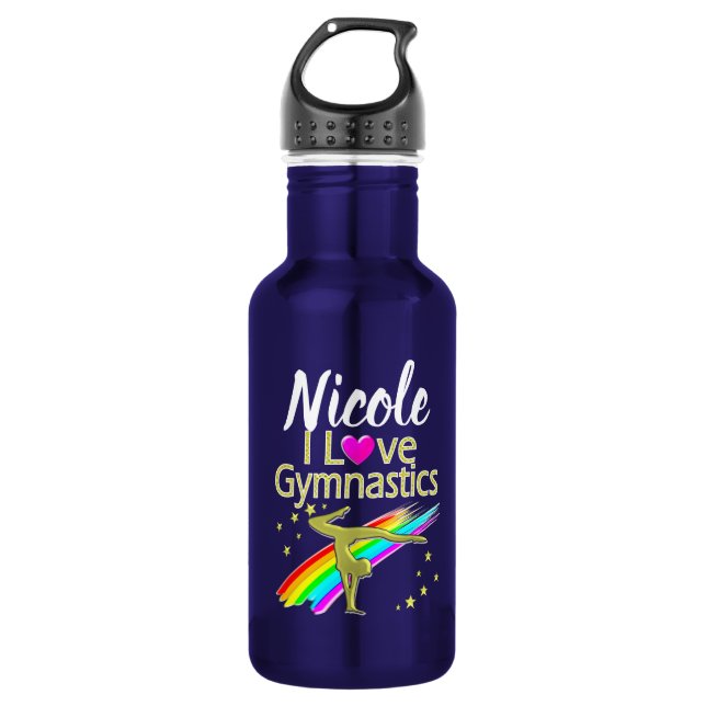PERSONALIZED I LOVE GYMNASTICS DESIGN STAINLESS STEEL WATER BOTTLE (Front)