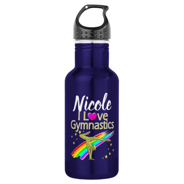 PERSONALIZED I LOVE GYMNASTICS DESIGN STAINLESS STEEL WATER BOTTLE (Front)