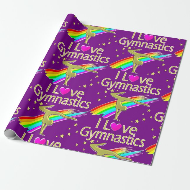 PERSONALIZED I LOVE GYMNASTICS DESIGN WRAPPING PAPER (Unrolled)