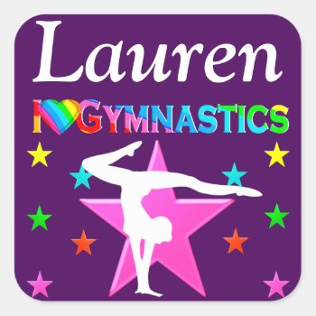 Personalized I Love Gymnastics Purple Sticker by MySportsStar at Zazzle