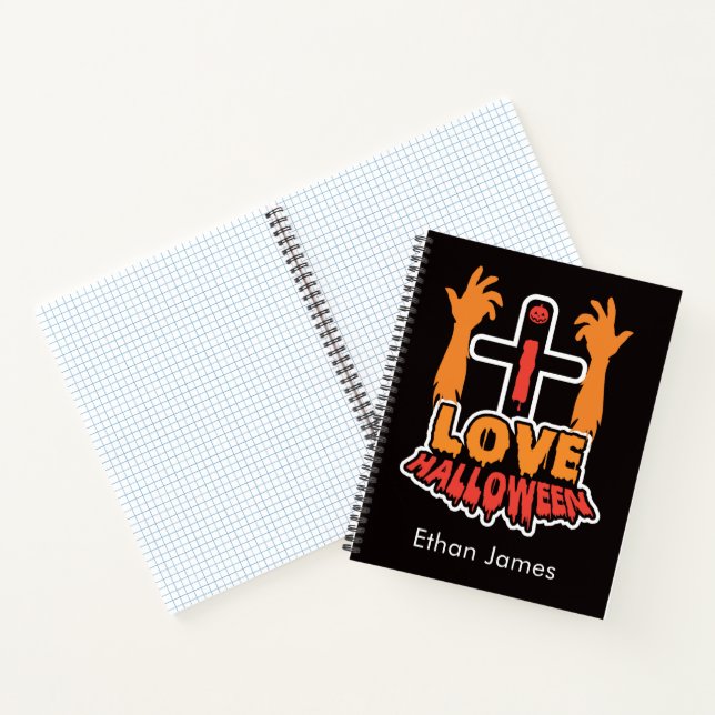 Personalized I Love Halloween Spiral Notebook (Inside)