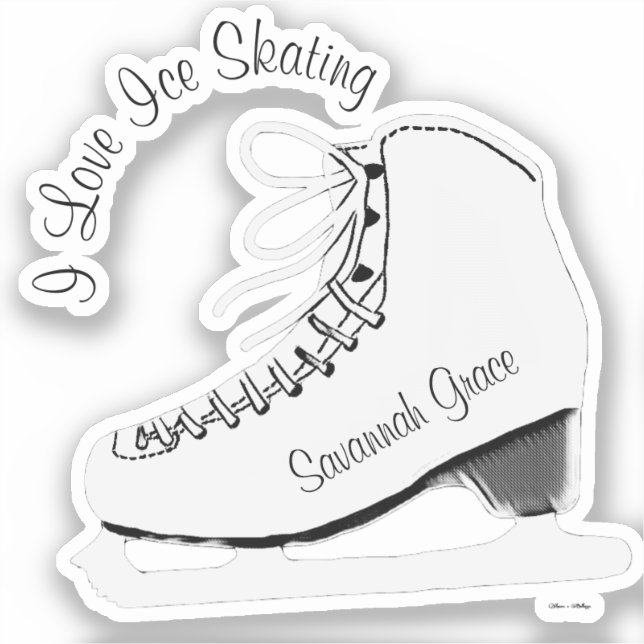 Personalized I Love Ice Skating Name Sticker (Front)