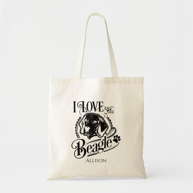 Personalized I Love My Beagle Tote Bag (Front)