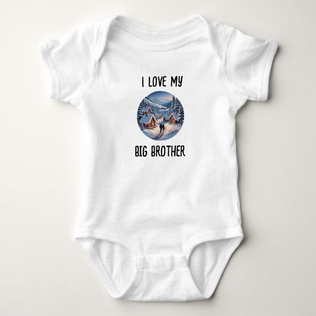 Personalized I Love My Big Brother Dog Photo Baby  Baby Bodysuit (Front)