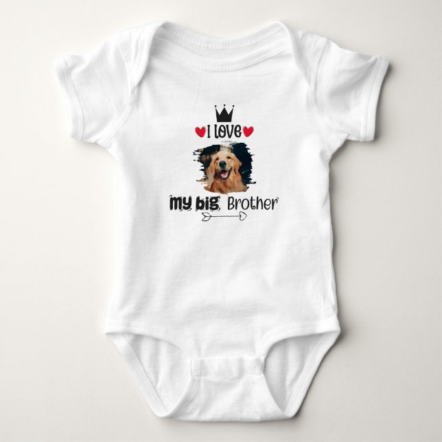 Personalized I Love My Big Brother Dog Photo Baby Bodysuit (Front)