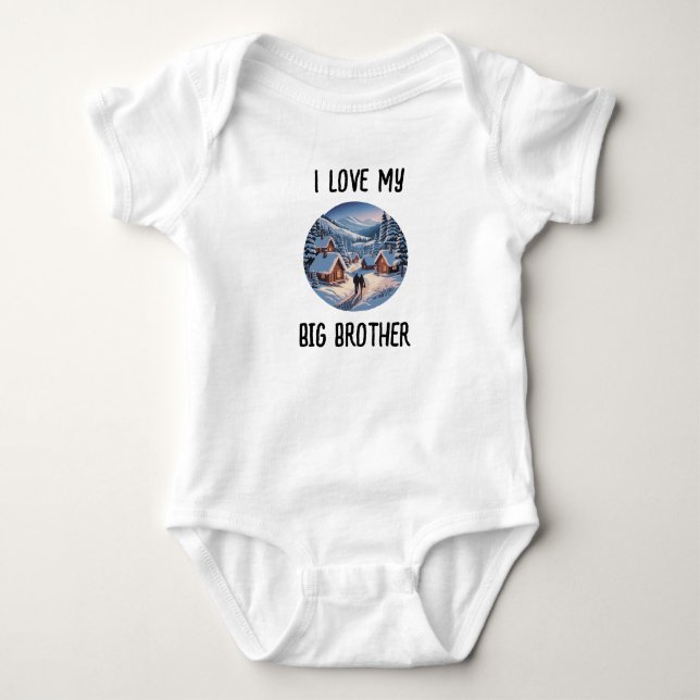 Personalized I Love My Big Brother Dog Photo Baby  Bodysuit (Front)
