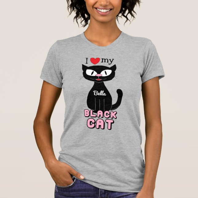 Personalized I Love My Black Cat T-Shirt (Front)