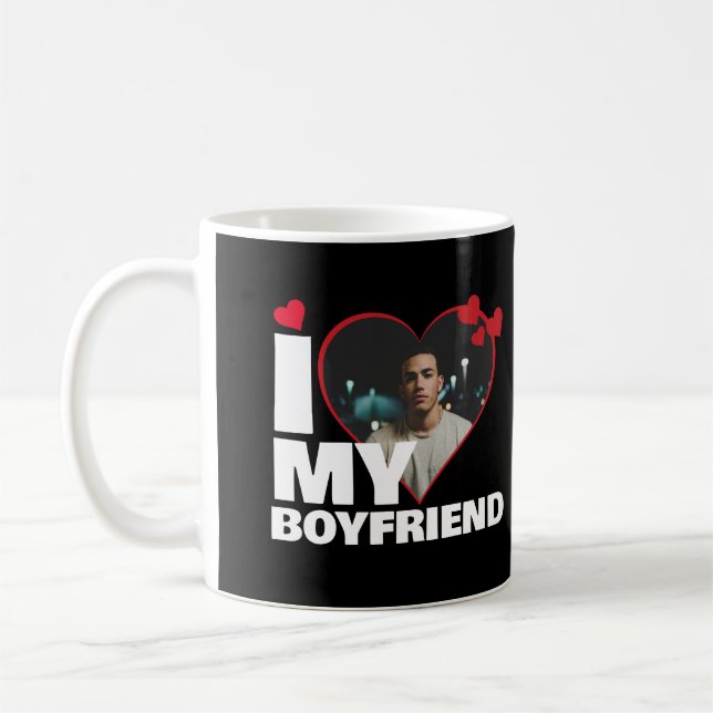 Personalized I Love My Boyfriend Heart Photo Coffee Mug (Left)