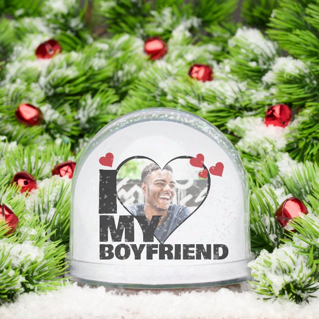 Personalized I Love My Boyfriend Heart Photo Snow Globe (Christmas)