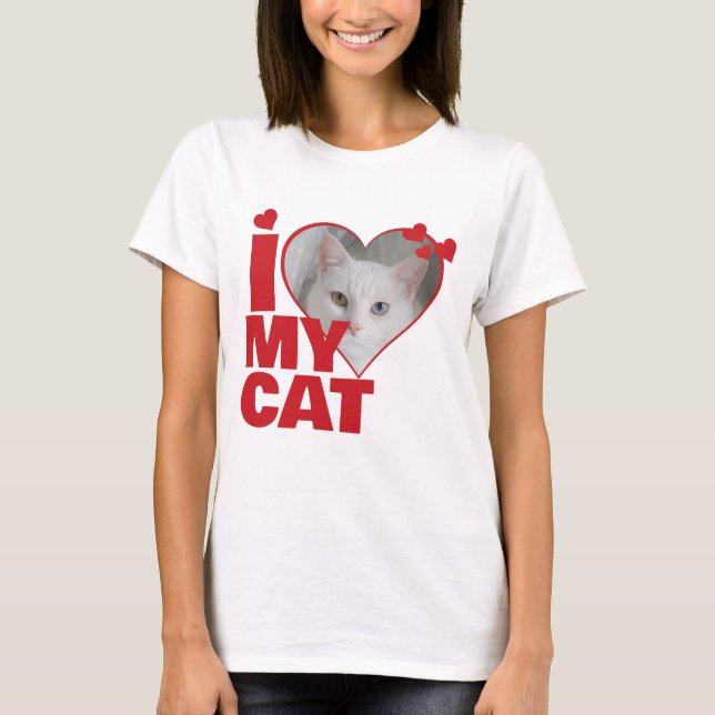 Personalized I Love My Cat Heart Photo T-Shirt (Front)