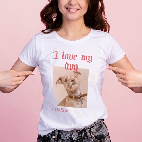 Personalized I Love My Dog Photo Red T_Shirt