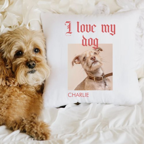 Personalized I Love My Dog Photo Red Throw Pillow