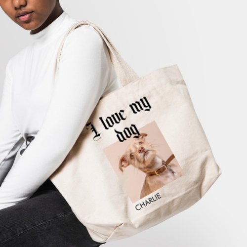 Personalized I Love My Dog Photo Tote Bag