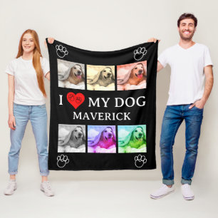 Personalized I LOVE MY DOG Pop Art Pet Lover Photo Fleece Blanket