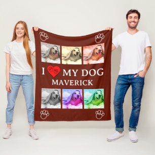 Personalized I LOVE MY DOG Pop Art Pet Lover Photo Fleece Blanket