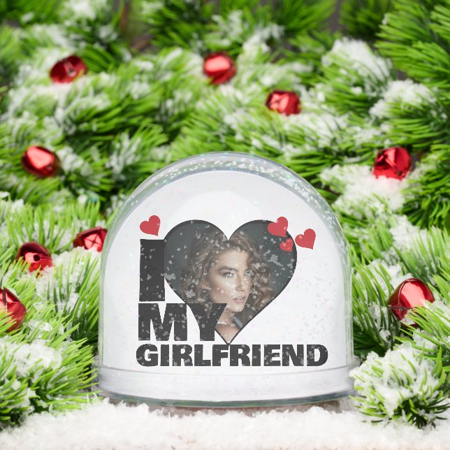 Personalized I Love My Girlfriend Heart Photo Snow Globe (Christmas)
