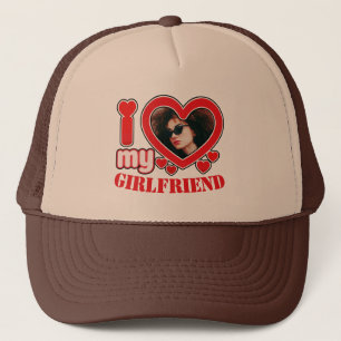 Personalized I Love My Girlfriend Photo Text Trucker Hat
