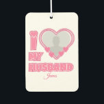 Personalized I Love My Husband – Add Photo & Name Air Freshener<br><div class="desc">Find awesome, funny, and delightfully crazy gifts that perfectly capture your love! Whether you're hunting for romantic gift for wife ideas, best Valentine's gifts for her, meaningful wedding anniversary gifts for wife, or best Christmas gifts for wife, our unique designs add a playful twist. Surprise her with psychotically cute (in...</div>