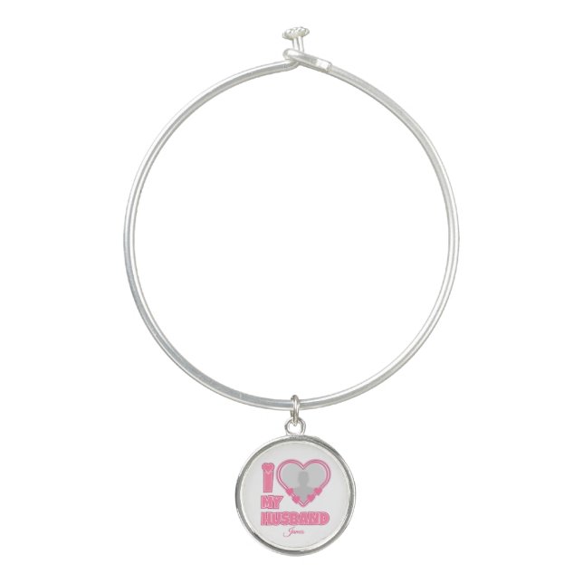 Personalized I Love My Husband – Add Photo & Name Bangle Bracelet (Front)