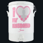 Personalized I Love My Husband – Add Photo & Name Beverage Cooler<br><div class="desc">Find awesome, funny, and delightfully crazy gifts that perfectly capture your love! Whether you're hunting for romantic gift for wife ideas, best Valentine's gifts for her, meaningful wedding anniversary gifts for wife, or best Christmas gifts for wife, our unique designs add a playful twist. Surprise her with psychotically cute (in...</div>