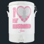 Personalized I Love My Husband – Add Photo & Name Beverage Cooler<br><div class="desc">Find awesome, funny, and delightfully crazy gifts that perfectly capture your love! Whether you're hunting for romantic gift for wife ideas, best Valentine's gifts for her, meaningful wedding anniversary gifts for wife, or best Christmas gifts for wife, our unique designs add a playful twist. Surprise her with psychotically cute (in...</div>