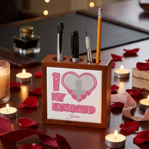 Personalized I Love My Husband – Add Photo & Name Desk Organizer
