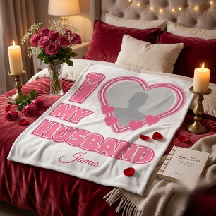 Personalized I Love My Husband – Add Photo & Name Fleece Blanket