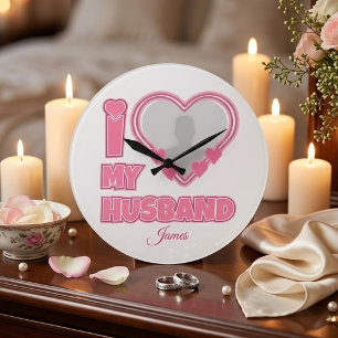 Personalized I Love My Husband – Add Photo & Name Large Clock