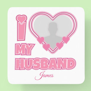 Personalized I Love My Husband – Add Photo & Name Square Paper Coaster