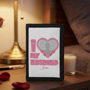 Personalized I Love My Husband – Add Photo & Name Tri-fold Wallet