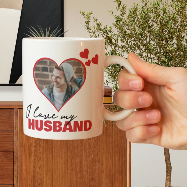 Personalized I Love My Husband Heart Photo Coffee Mug (Personalized I Love My Husband Heart Photo Mugs from Ricaso.  text photo Other styles available)