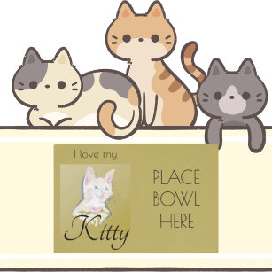 Cat Food Mat Cute Cartoon Cats Personalized With Cat's Name