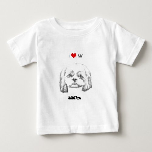 Personalized I Love My Shih Tzu Pencil Sketch Baby T_Shirt